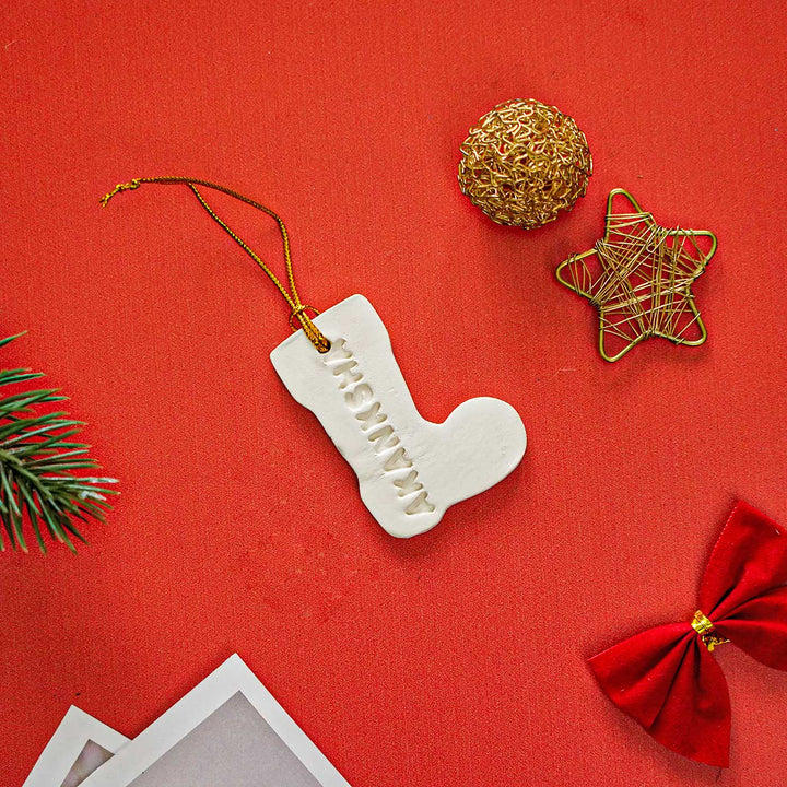 Set of 4 | Personalized Shoe Embossed Clay Ornament For Christmas Tree Decoration