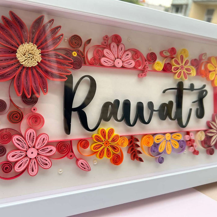 Personalized Handmade Quilling Floral Theme Framed Name Plate 1 - Personalized Name Display Close-up