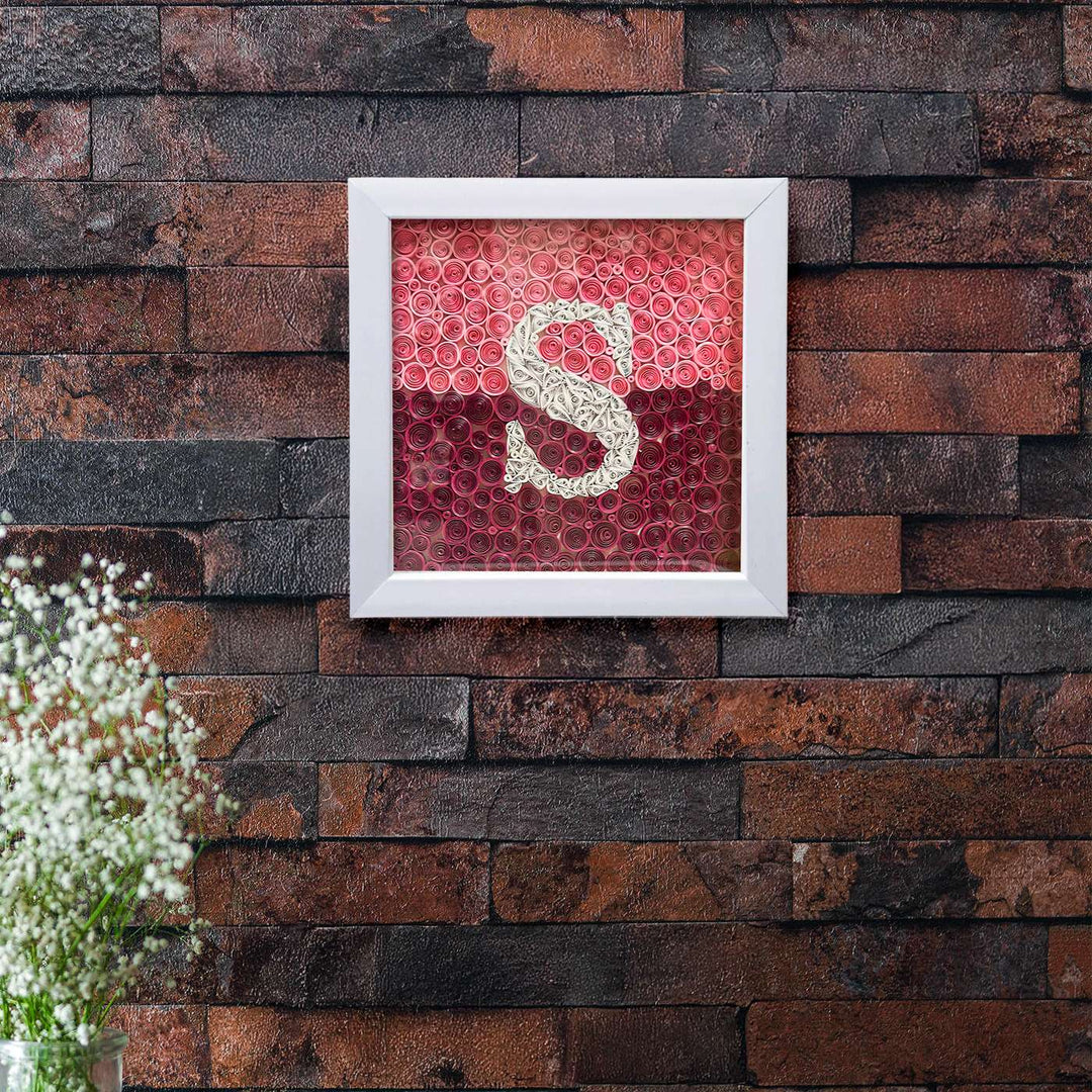 Personalized Handmade Quilling Monogram Pink Dual Color Framed Desk Name Plate