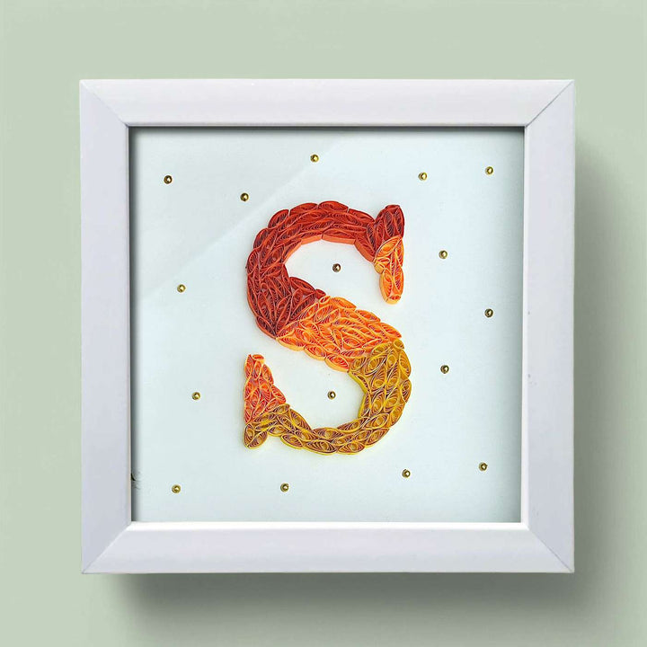 Personalized Handmade Quilling Monogram Golden Dots Framed Desk Name Plate
