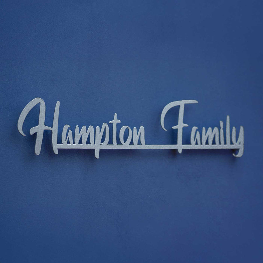 Personalized Weatherproof Minimal Laser Cut Name Plate - Floating Front View on Background
