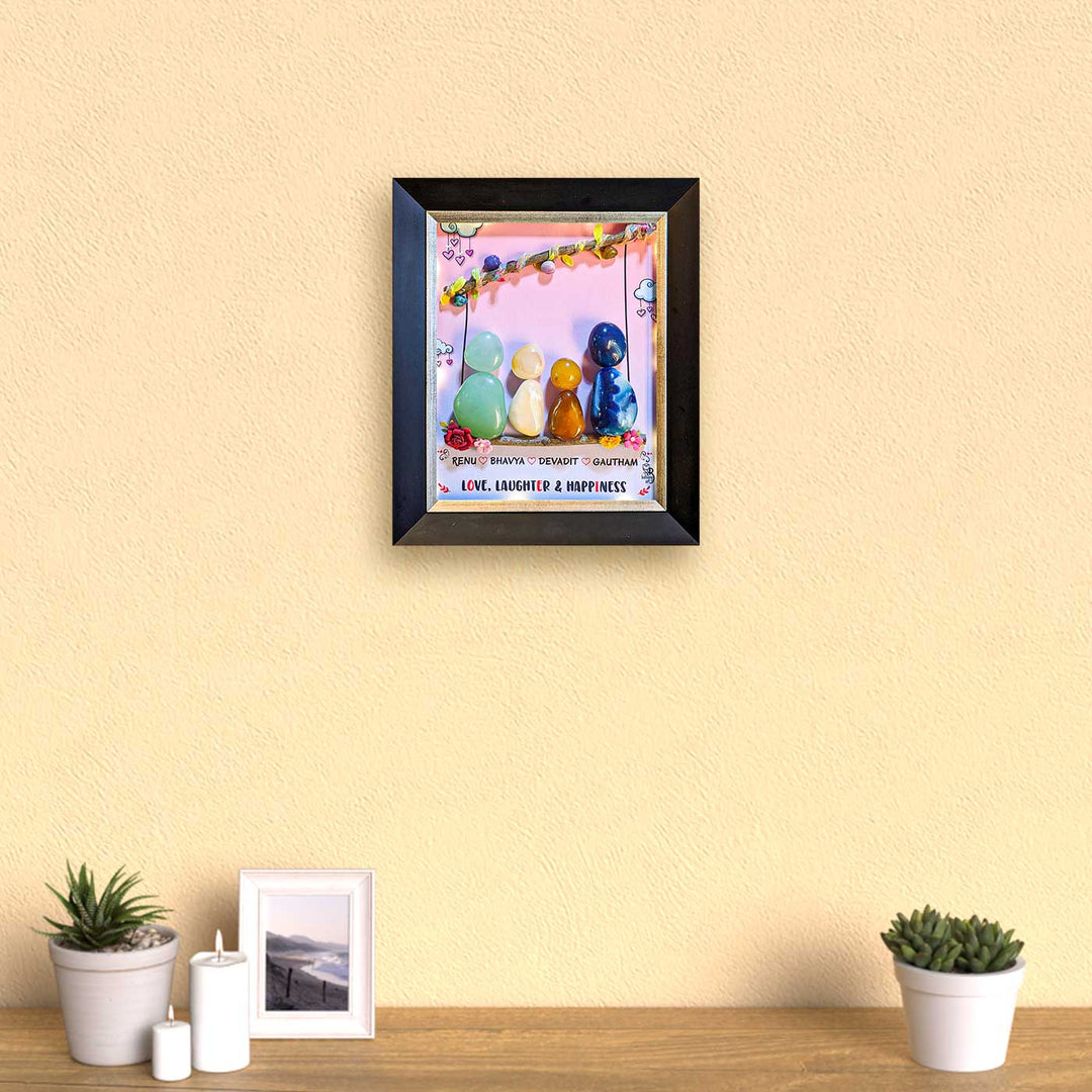 Personalized Natural Pebbles Affection Wooden Name Plate With Lights - Framed on Wall Above Tabletop Decor