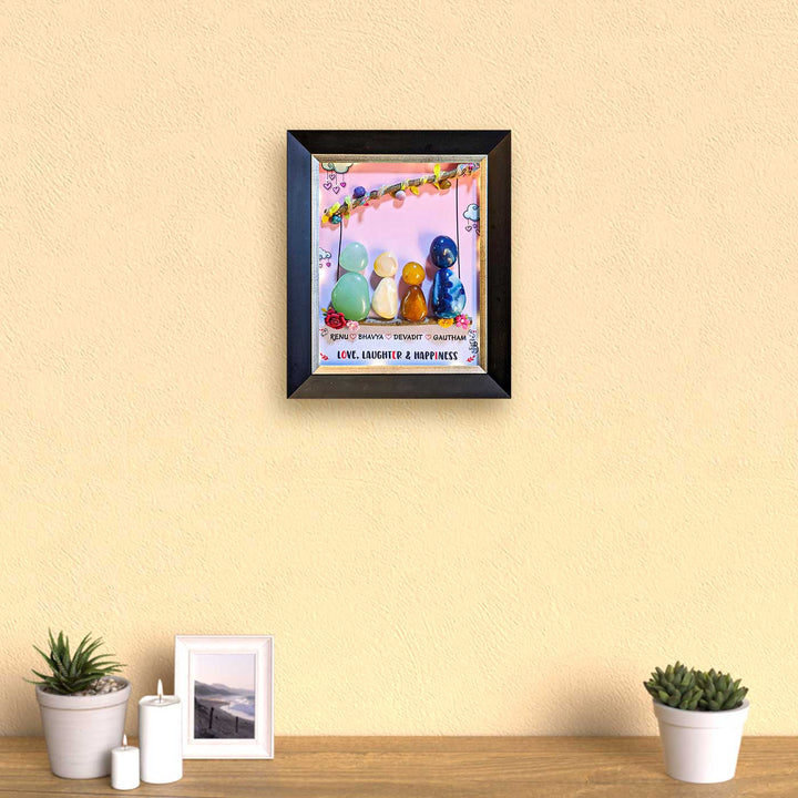 Personalized Natural Pebbles Affection Wooden Name Plate With Lights - Framed on Wall Above Tabletop Decor