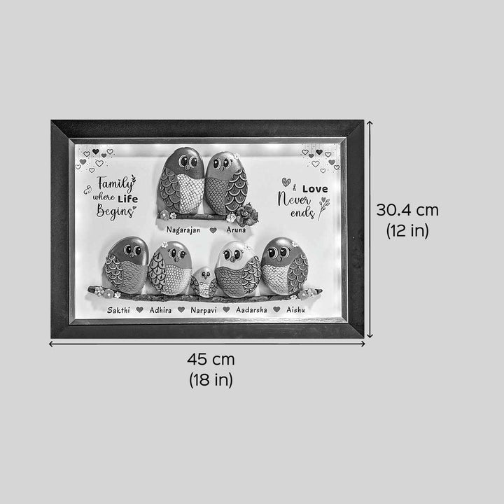 Personalized Pebble Art A Joyful Journey Wooden Name Plate With Lights - Front View with Dimensions