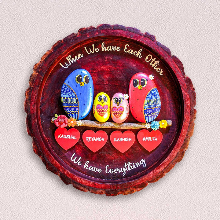 Personalized Pebble Art Blissful Bonds Wooden Name Plate - Front View with Name Personalization