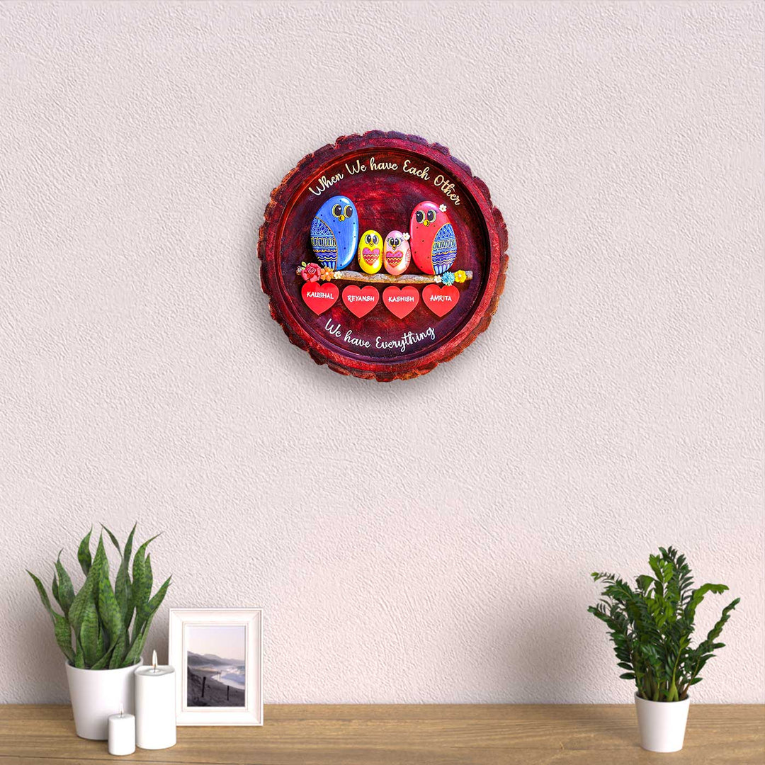 Personalized Pebble Art Blissful Bonds Wooden Name Plate - Mounted on Wall Above Tabletop Decor
