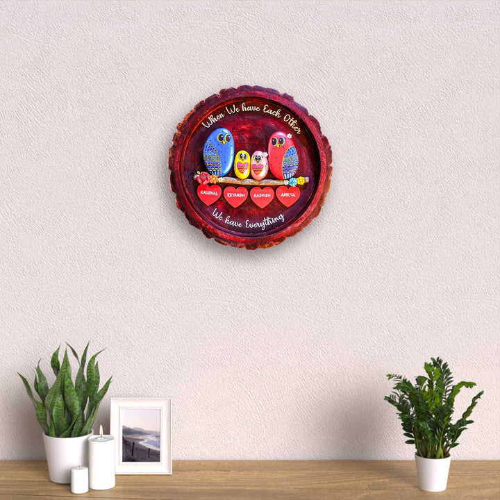 Personalized Pebble Art Blissful Bonds Wooden Name Plate - Mounted on Wall Above Tabletop Decor