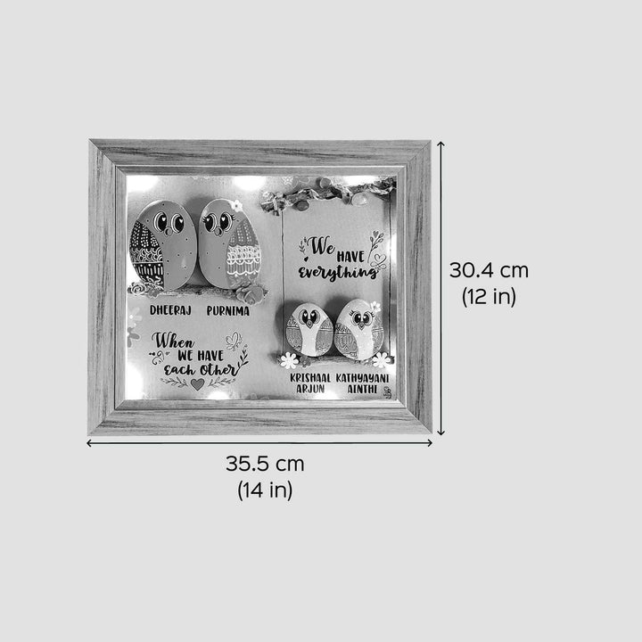 Personalized Pebble Art Family 4Ever Wooden Name Plate With Lights - Dimension Chart with Front View