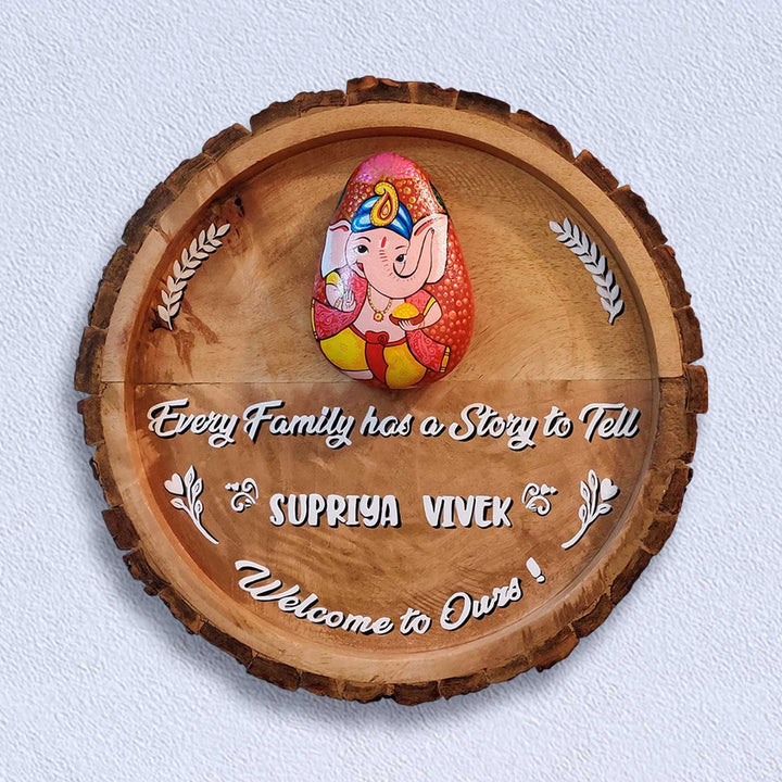 Personalized Pebble Art Graceful Ganesha Wooden Name Plate - Mounted on Wall Personalized Sign