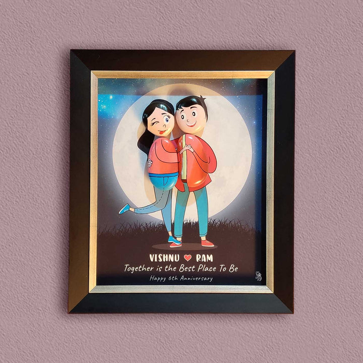 Personalized Pebble Art Hug Your Problems Wooden Name Plate For Couples - Framed Wall Hanging Front View