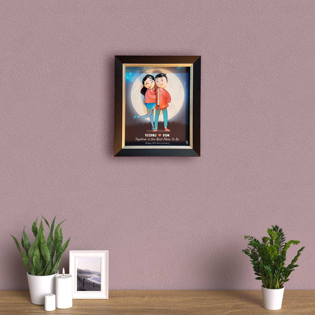 Personalized Pebble Art Hug Your Problems Wooden Name Plate For Couples - Framed Picture Mounted on Wall