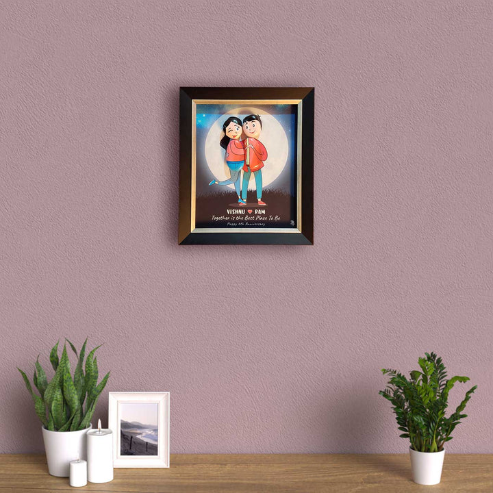 Personalized Pebble Art Hug Your Problems Wooden Name Plate For Couples - Framed Picture Mounted on Wall