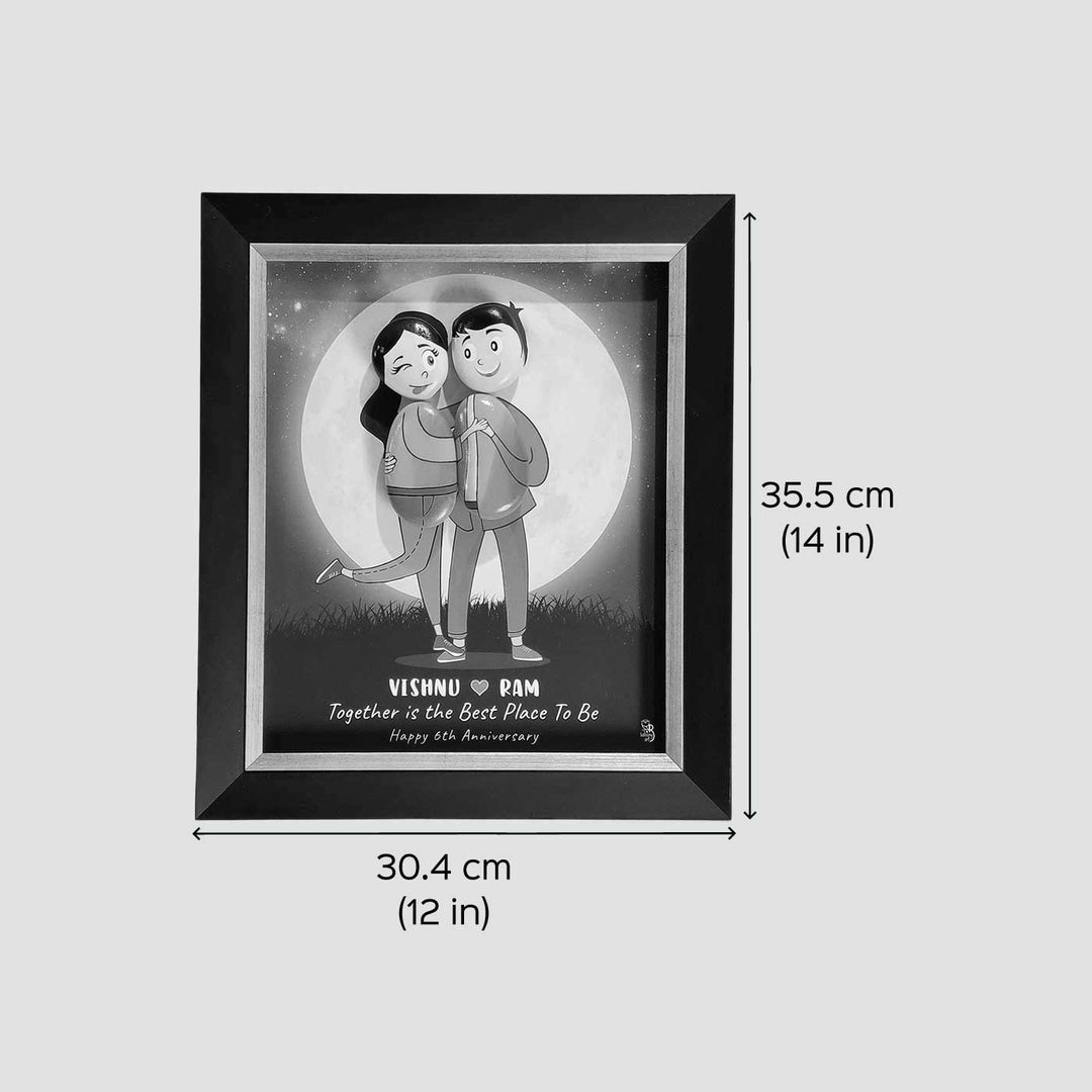 Personalized Pebble Art Hug Your Problems Wooden Name Plate For Couples - Front View with Dimensions