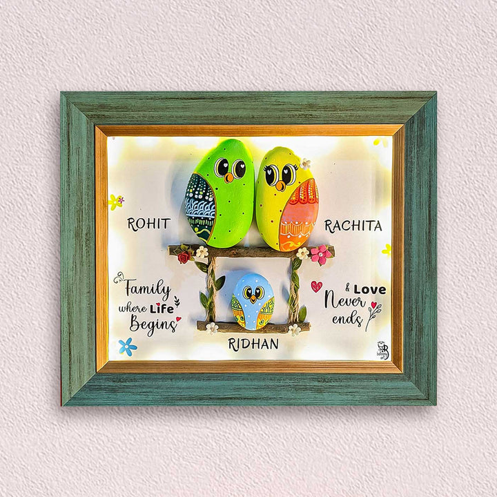 Personalized Pebble Art Infinite Love Wooden Name Plate With Lights - Front View with Personalization Example
