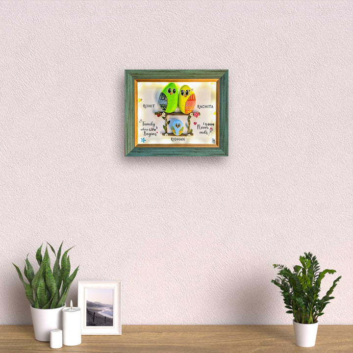 Personalized Pebble Art Infinite Love Wooden Name Plate With Lights - Framed Art Mounted on Wall