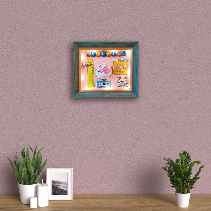 Personalized Pebble Art Little Angel Paradise Wooden Name Plate With Lights - Mounted on Wall Above Plants