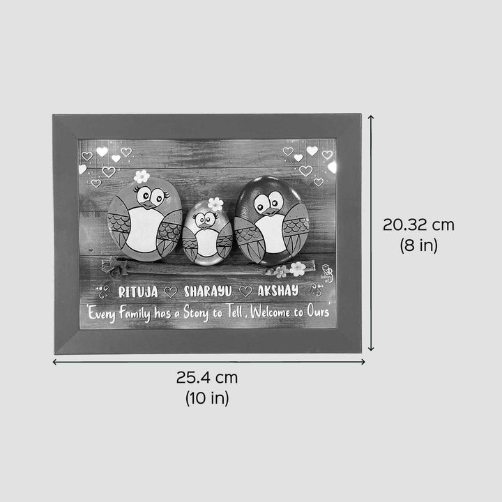 Personalized Pebble Art Love Bloom Family Wooden Name Plate With Lights - Dimension Chart with Personalization Example
