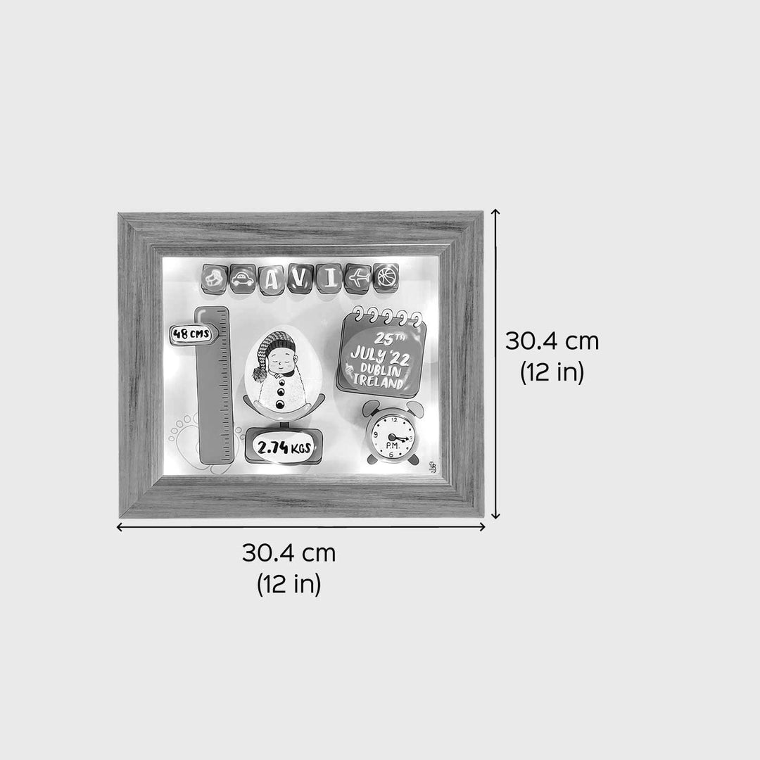 Personalized Pebble Art Newborn Delight Wooden Name Plate With Lights