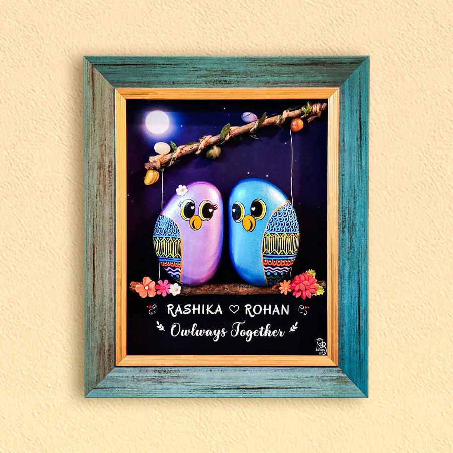 Personalized Pebble Art Night Sky Theme Wooden Name Plate - Front View Hanging on Wall