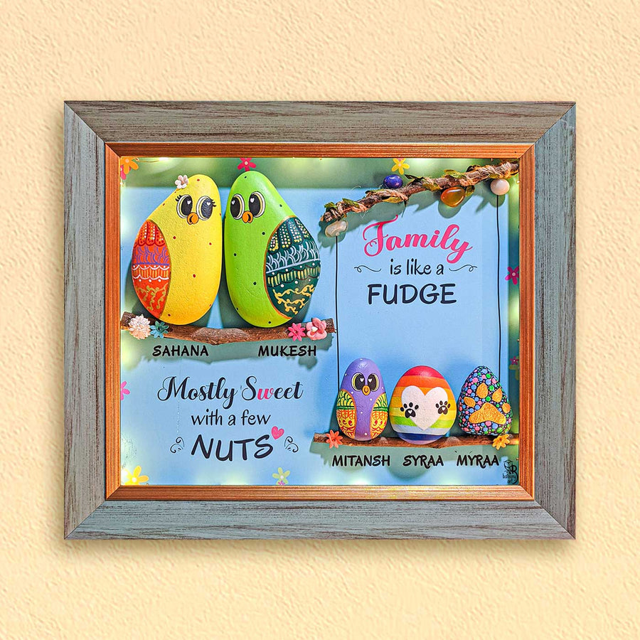 Personalized Pebble Art Pawsome Family Wooden Name Plate With Lights - Front View with Personalized Names