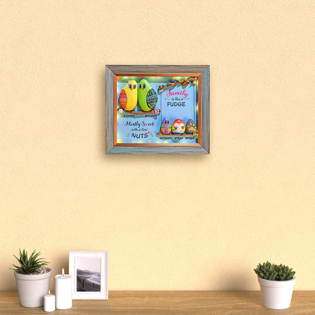 Personalized Pebble Art Pawsome Family Wooden Name Plate With Lights - Framed Artwork Mounted on Wall
