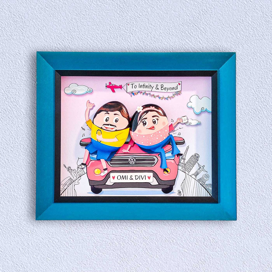 Personalized Pebble Art Roadtrip Sweethearts Wooden Name Plate - Front View Hanging on Wall