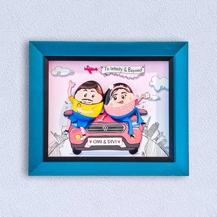 Personalized Pebble Art Roadtrip Sweethearts Wooden Name Plate - Front View Hanging on Wall