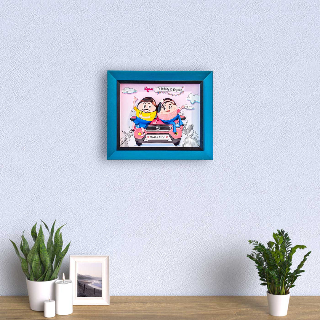 Personalized Pebble Art Roadtrip Sweethearts Wooden Name Plate - Framed Wall Hanging Front View