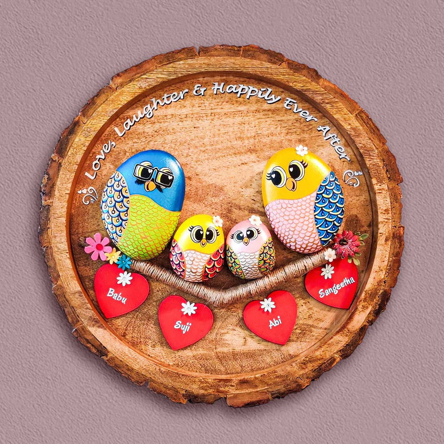 Personalized Pebble Art Round Family On Branch Wooden Name Plate - Front View with Name Personalization