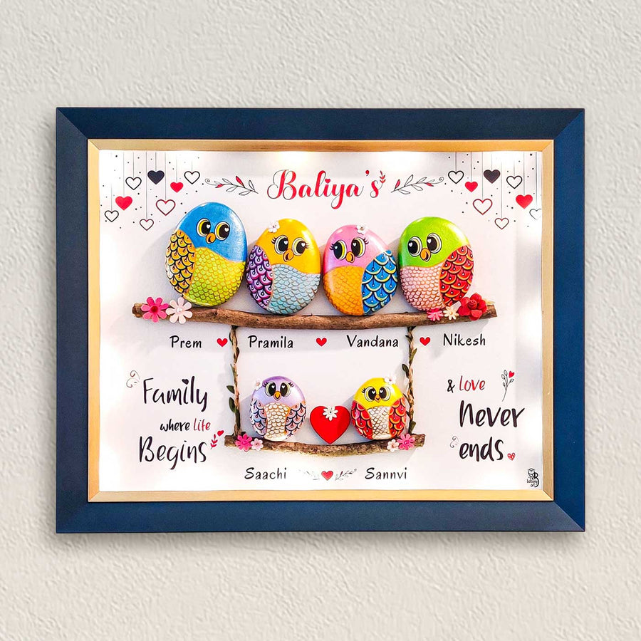 Personalized Pebble Art Row Swings Wooden Name Plate With Lights - Front View with Name Personalization
