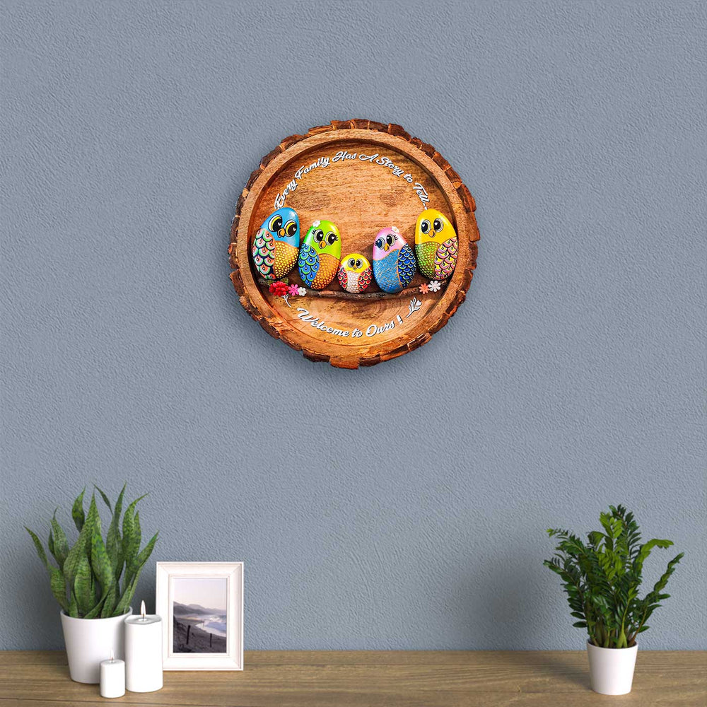 Personalized Pebble Art Tales Of The Tribe Wooden Name Plate - Mounted on Living Room Wall