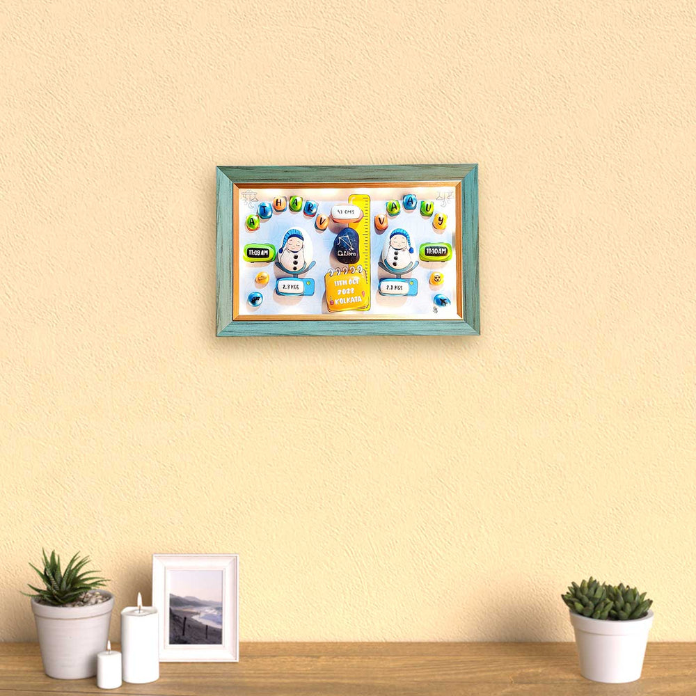 Personalized Pebble Art Tiny Toes Treasure Wooden Name Plate With Lights - Framed and Wall-Mounted Display