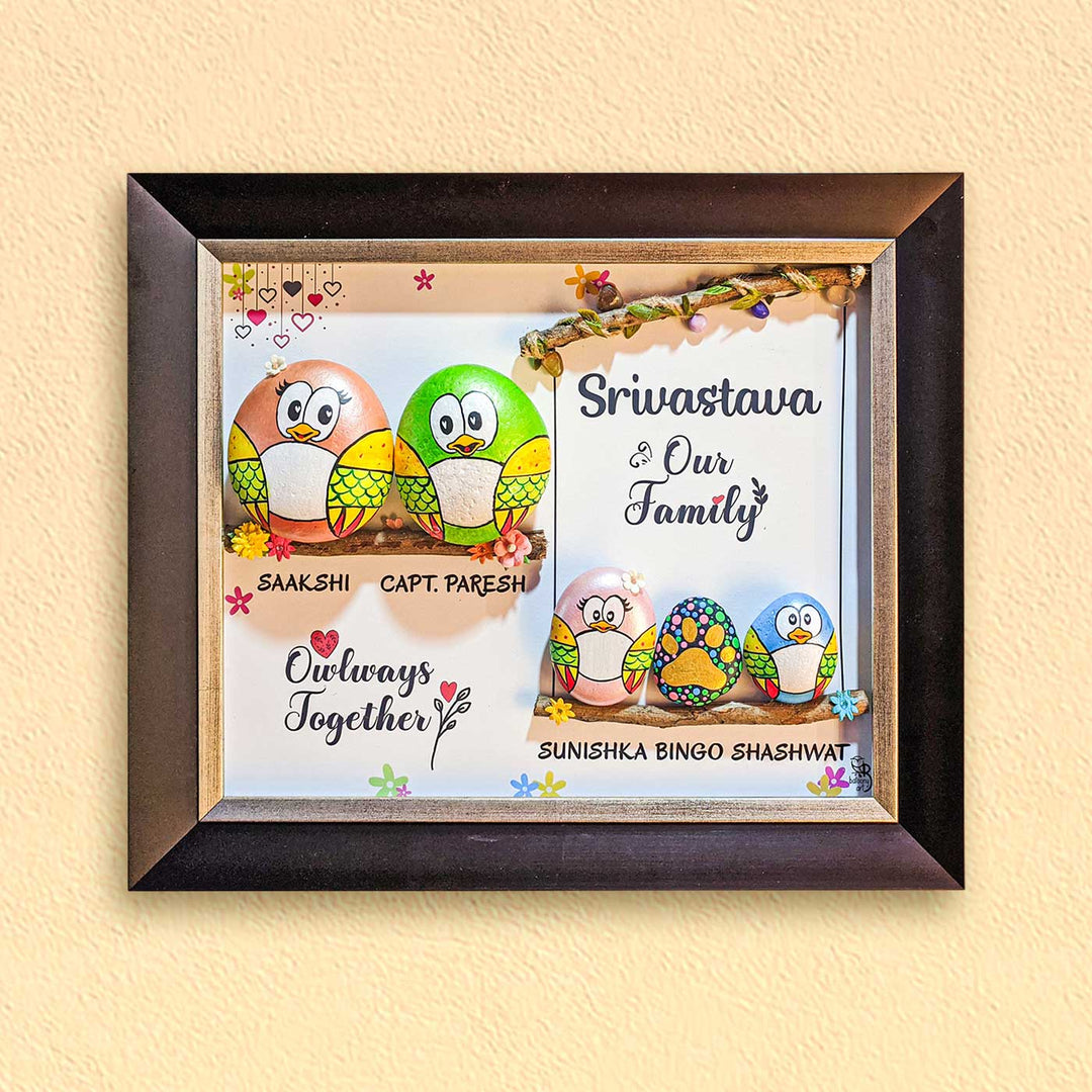 Personalized Pebble Art Twigs Of Togetherness Wooden Name Plate - Framed Wall Hanging Front View