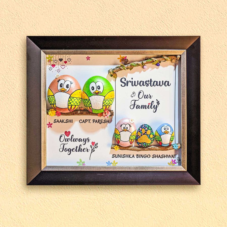 Personalized Pebble Art Twigs Of Togetherness Wooden Name Plate - Framed Wall Hanging Front View