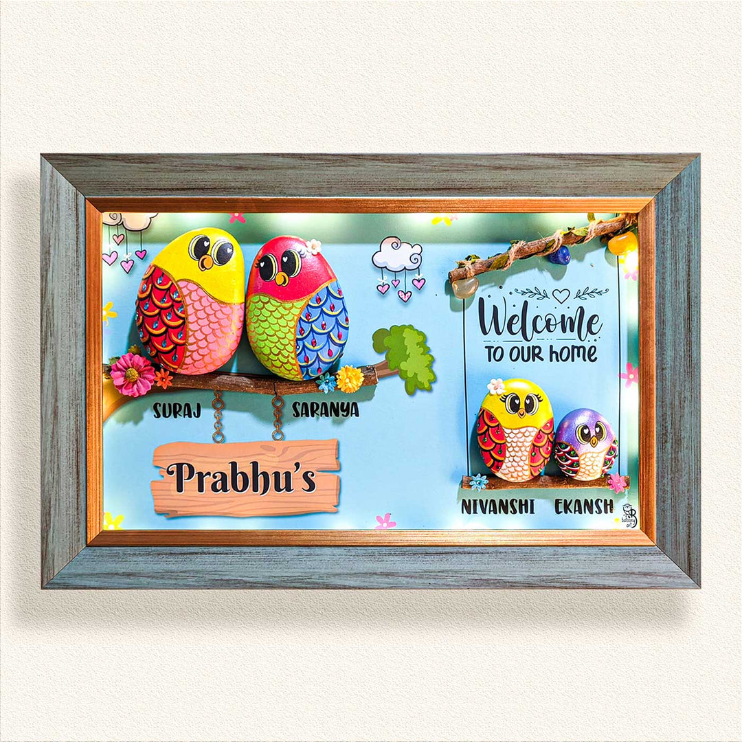 Personalized Pebble Art Unity Wooden Name Plate With Lights - Front View with Name Personalization (2)