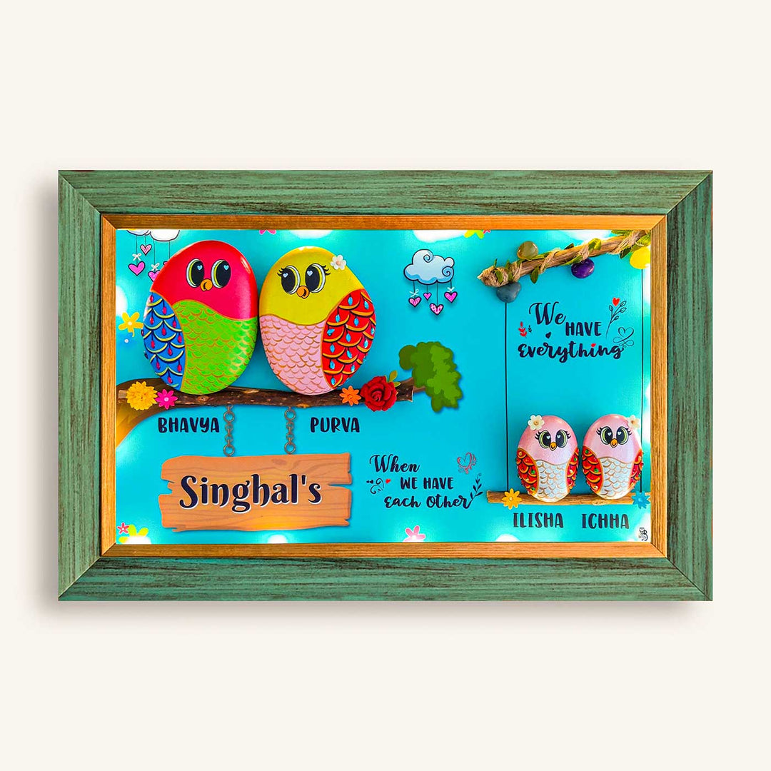 Personalized Pebble Art Unity Wooden Name Plate With Lights - Front View with Name Personalization