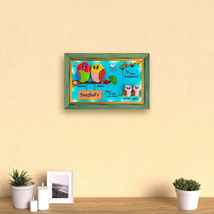 Personalized Pebble Art Unity Wooden Name Plate With Lights - Framed Wall Hanging View