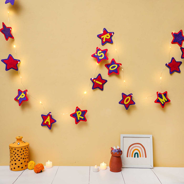 3m, 30 Bulbs | Personalized Pink & Purple Stars Felt LED Fairy Light For Kids