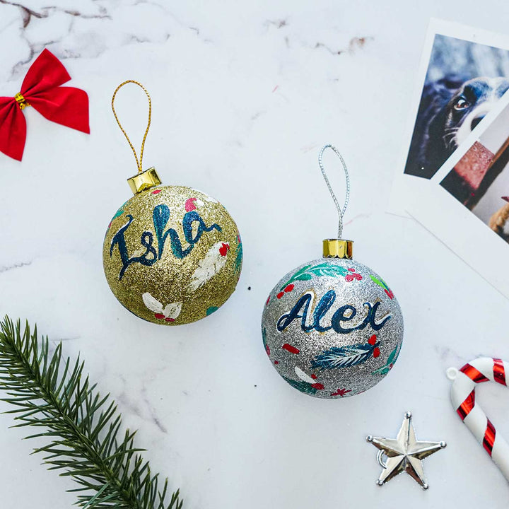 Personalized Sparkle Large Ball Ornaments For Christmas Tree Decoration | Set Of 2