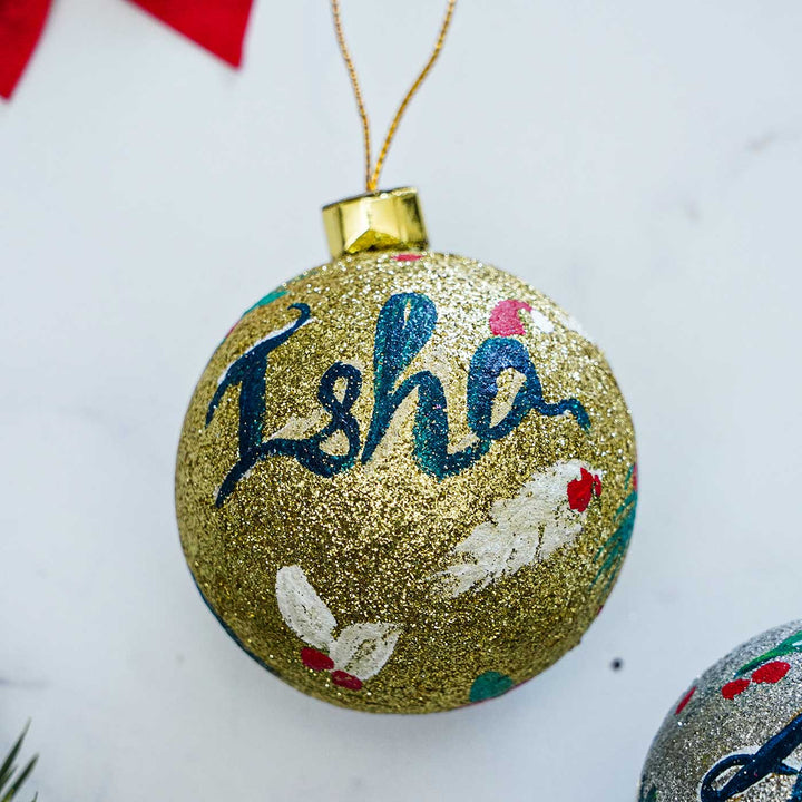 Personalized Sparkle Large Ball Ornaments For Christmas Tree Decoration | Set Of 2