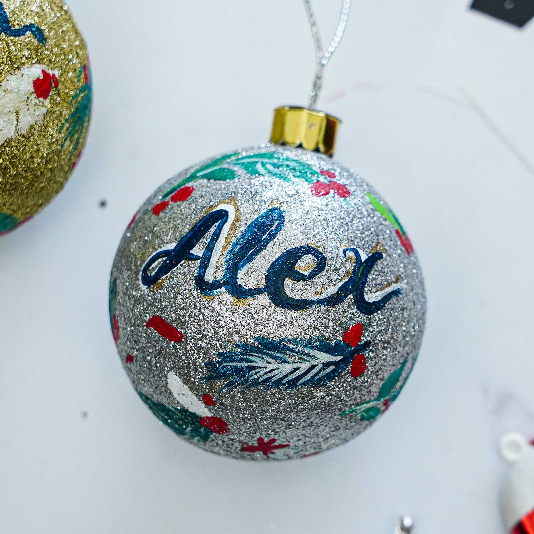 Personalized Sparkle Large Ball Ornaments For Christmas Tree Decoration | Set Of 2