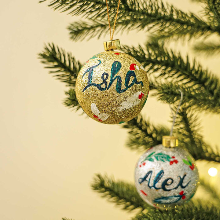 Personalized Sparkle Large Ball Ornaments For Christmas Tree Decoration | Set Of 2