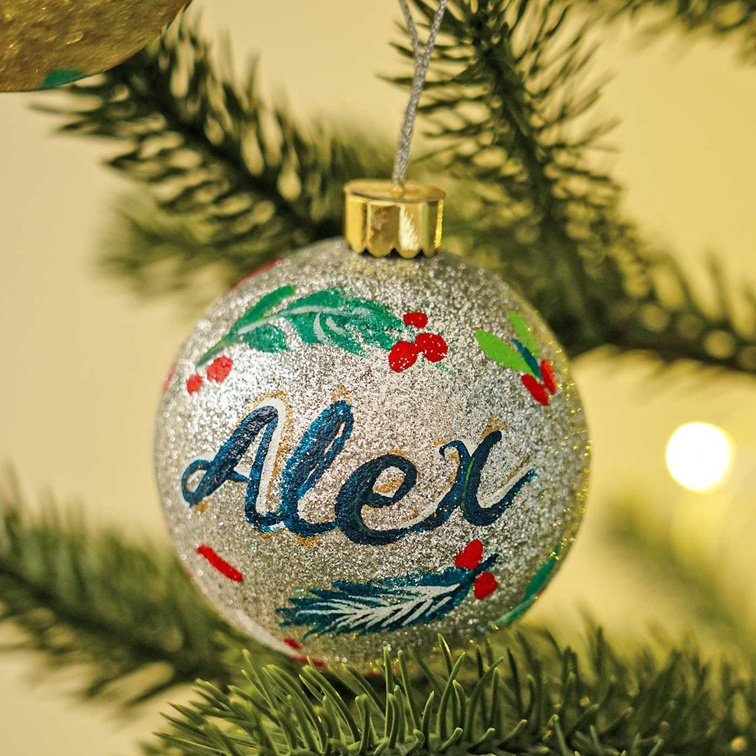 Personalized Sparkle Large Ball Ornaments For Christmas Tree Decoration | Set Of 2