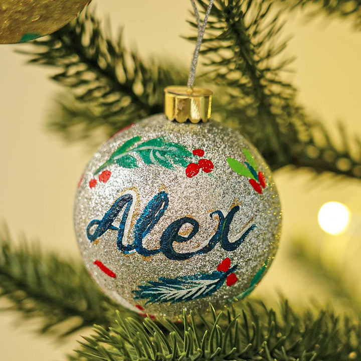 Personalized Sparkle Large Ball Ornaments For Christmas Tree Decoration | Set Of 2