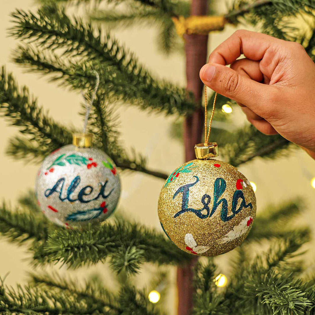 Personalized Sparkle Large Ball Ornaments For Christmas Tree Decoration | Set Of 2