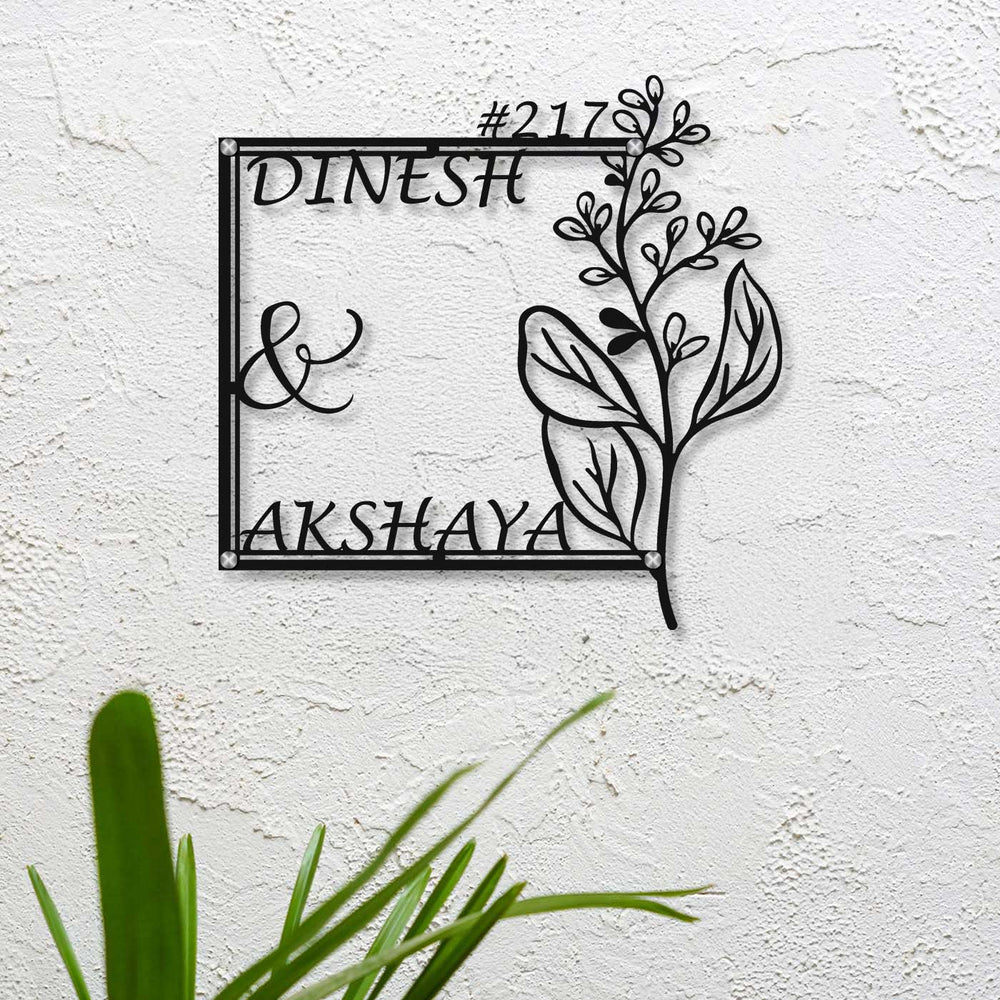 Personalized Laser Cut Floral Theme Steel Name Plate - Mounted on Outdoor Wall