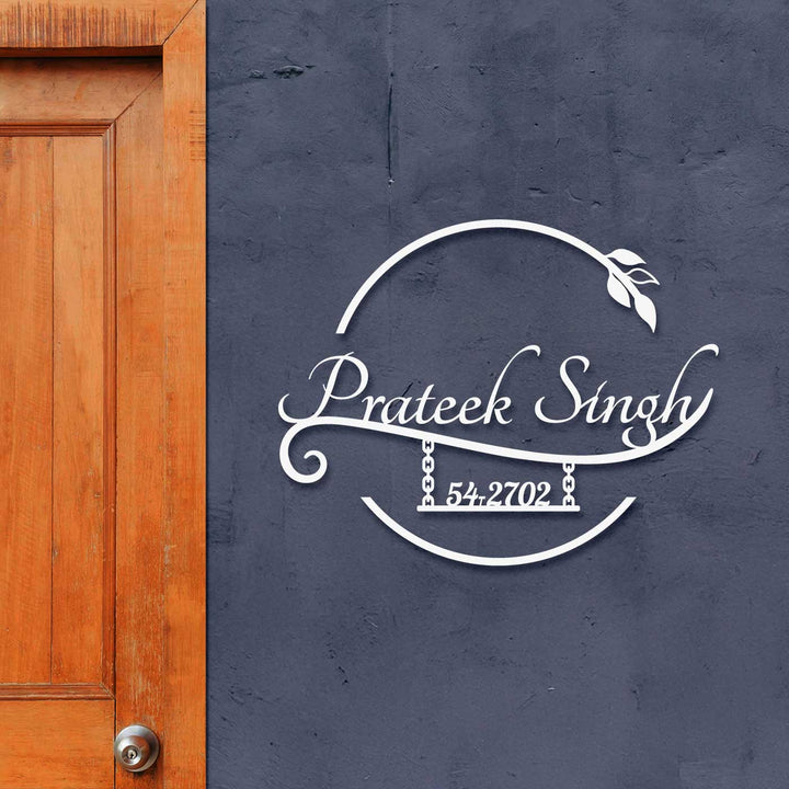 Personalized Laser Cut Elegant Design Steel Name Plate 1 - Mounted on Wall Next to Door