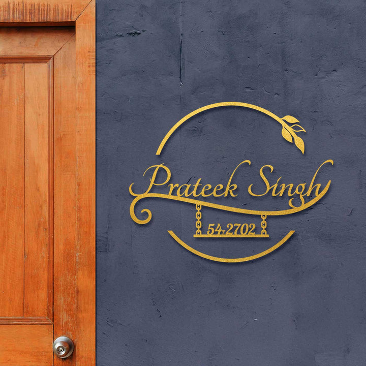 Personalized Laser Cut Elegant Design Steel Name Plate 1 - Mounted on Wall Near Door