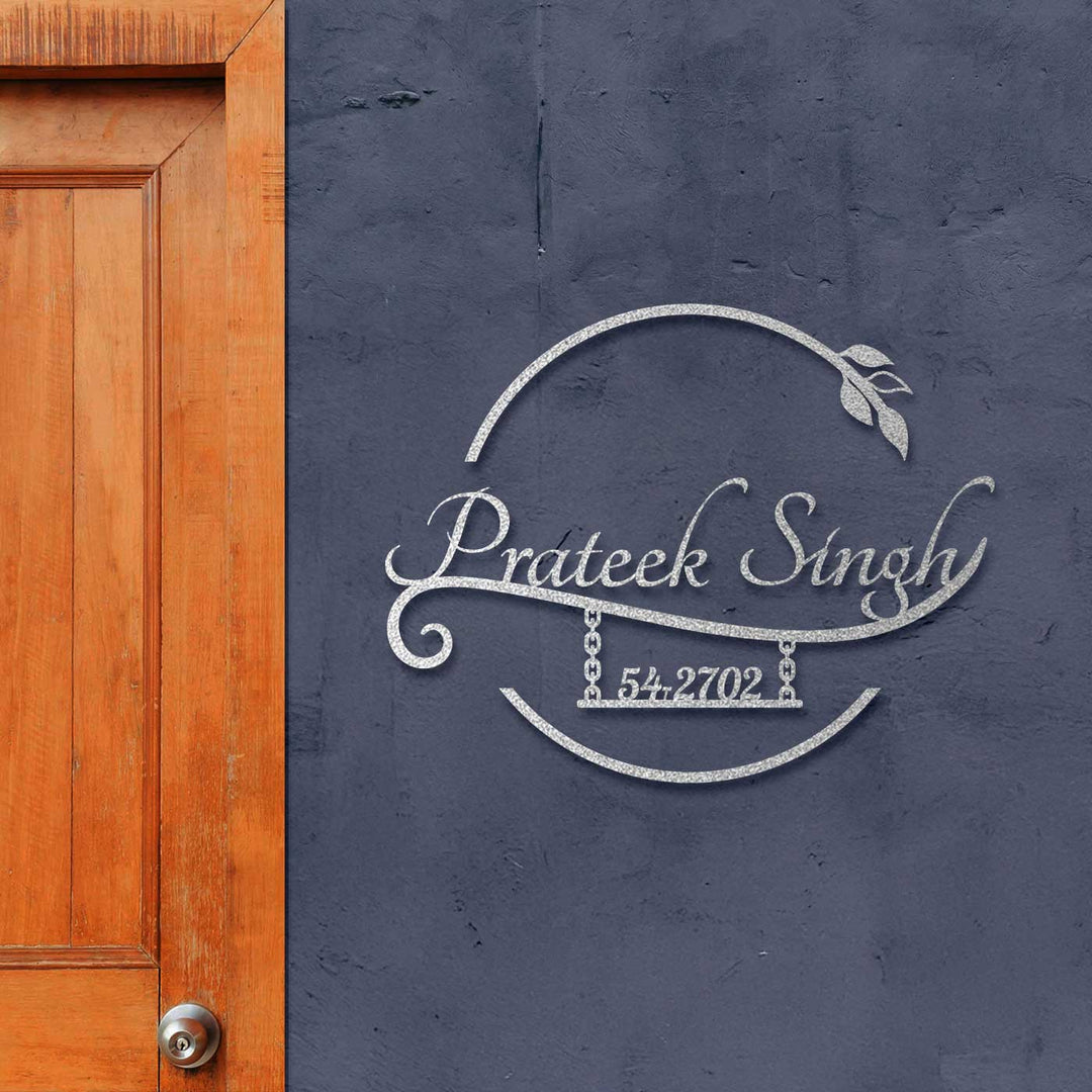 Personalized Laser Cut Elegant Design Steel Name Plate 1 - Mounted on Exterior Wall Next Door