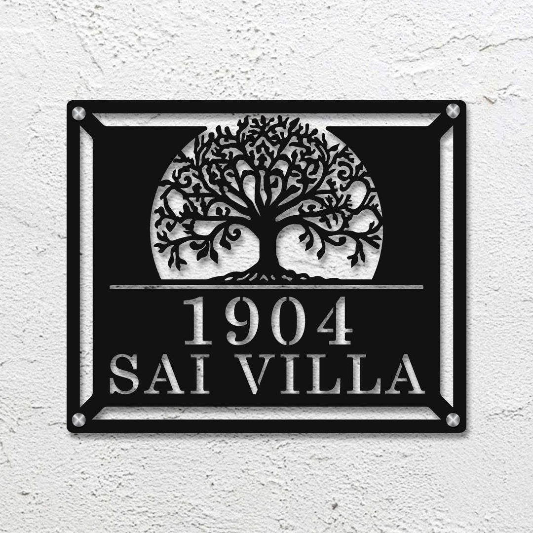 Personalized Laser Cut Tree Of Life Theme Steel Name Plate - Mounted on Wall with Screws